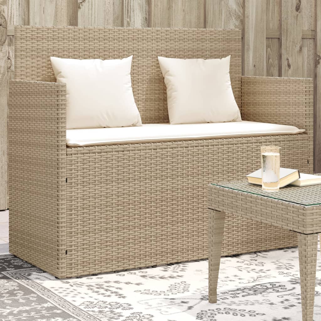 Gartenbank mit Kissen Beige Poly Rattan