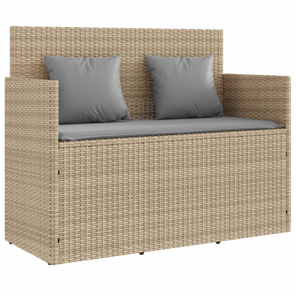 Gartenbank mit Kissen Beige Poly Rattan