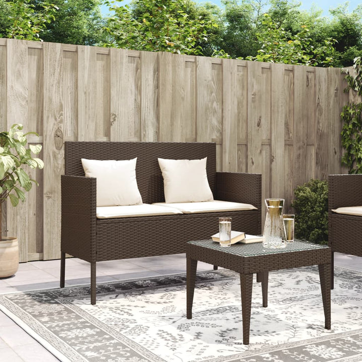 Gartenbank mit Kissen Braun Poly Rattan