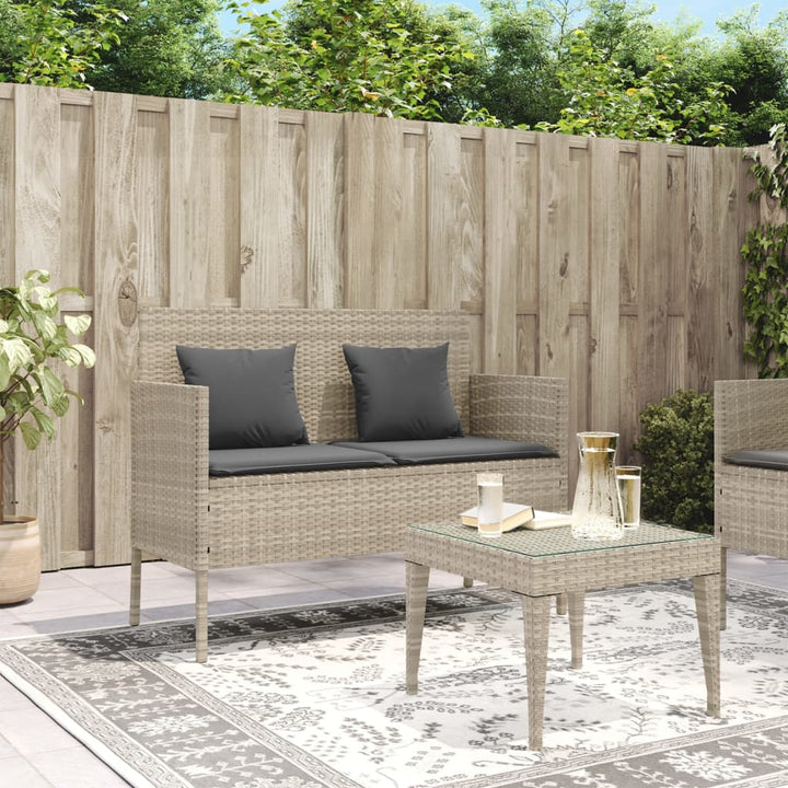 Gartenbank mit Kissen Hellgrau Poly Rattan