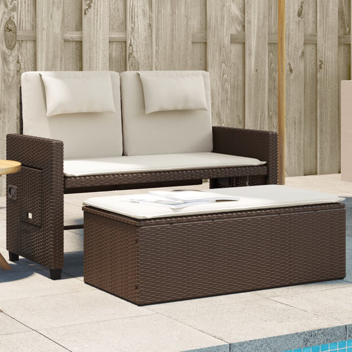 Gartenbank Verstellbar mit Kissen Braun Poly Rattan