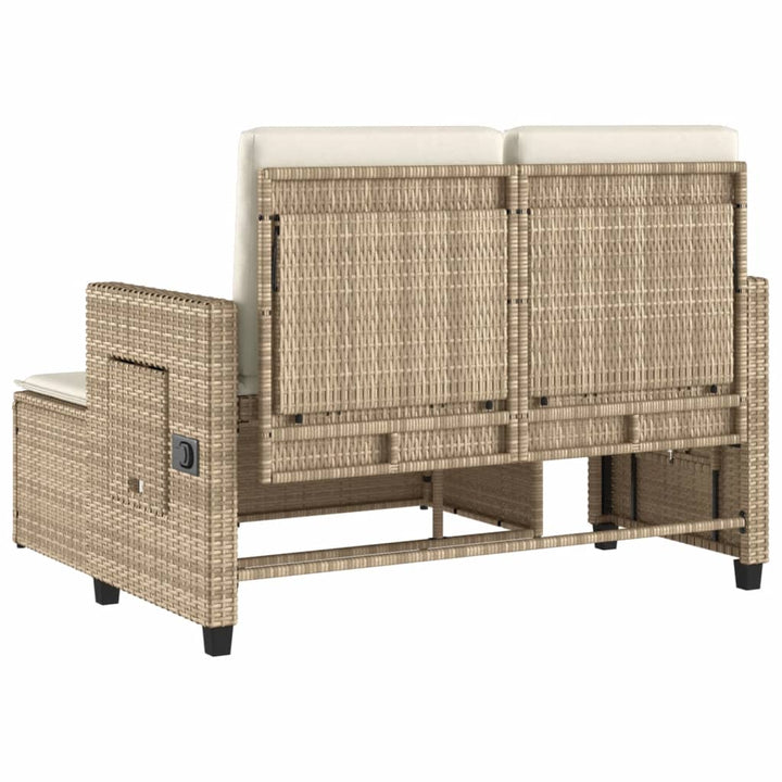 Gartenbank Verstellbar mit Kissen Beige Poly Rattan