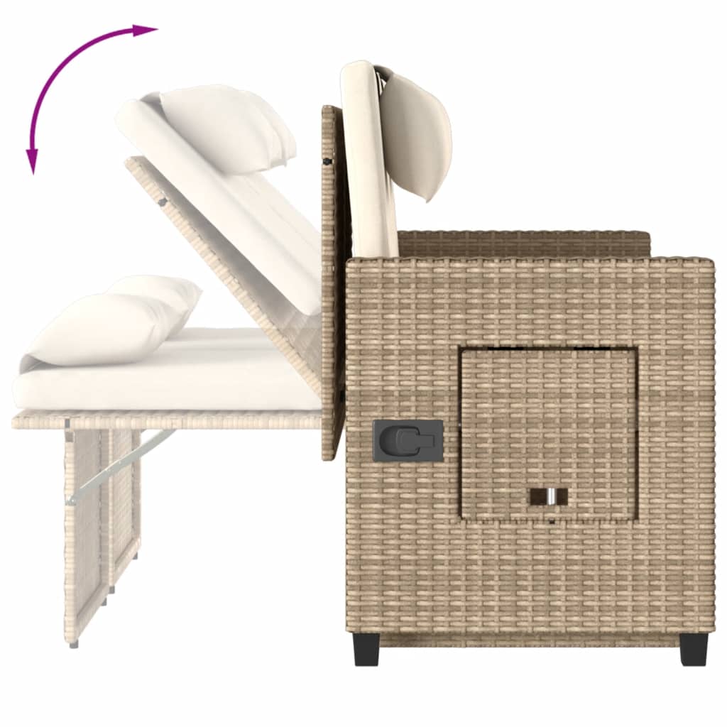 Gartenbank Verstellbar mit Kissen Beige Poly Rattan