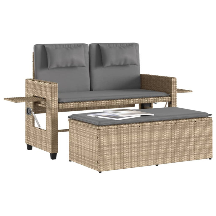 Gartenbank Verstellbar mit Kissen Beige Poly Rattan