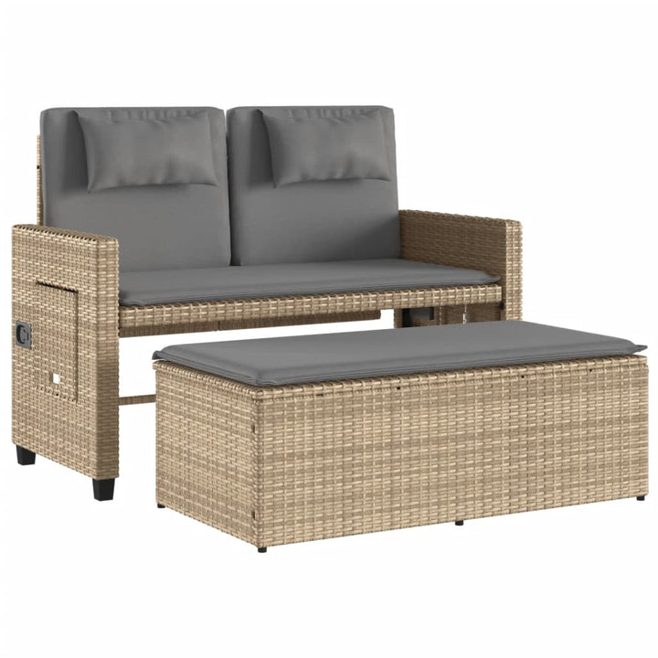 Gartenbank Verstellbar mit Kissen Beige Poly Rattan