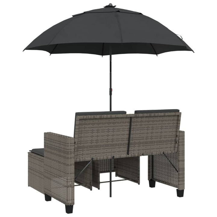 Gartensofa 2-Sitzer Sonnenschirm und Hocker Grau Poly Rattan