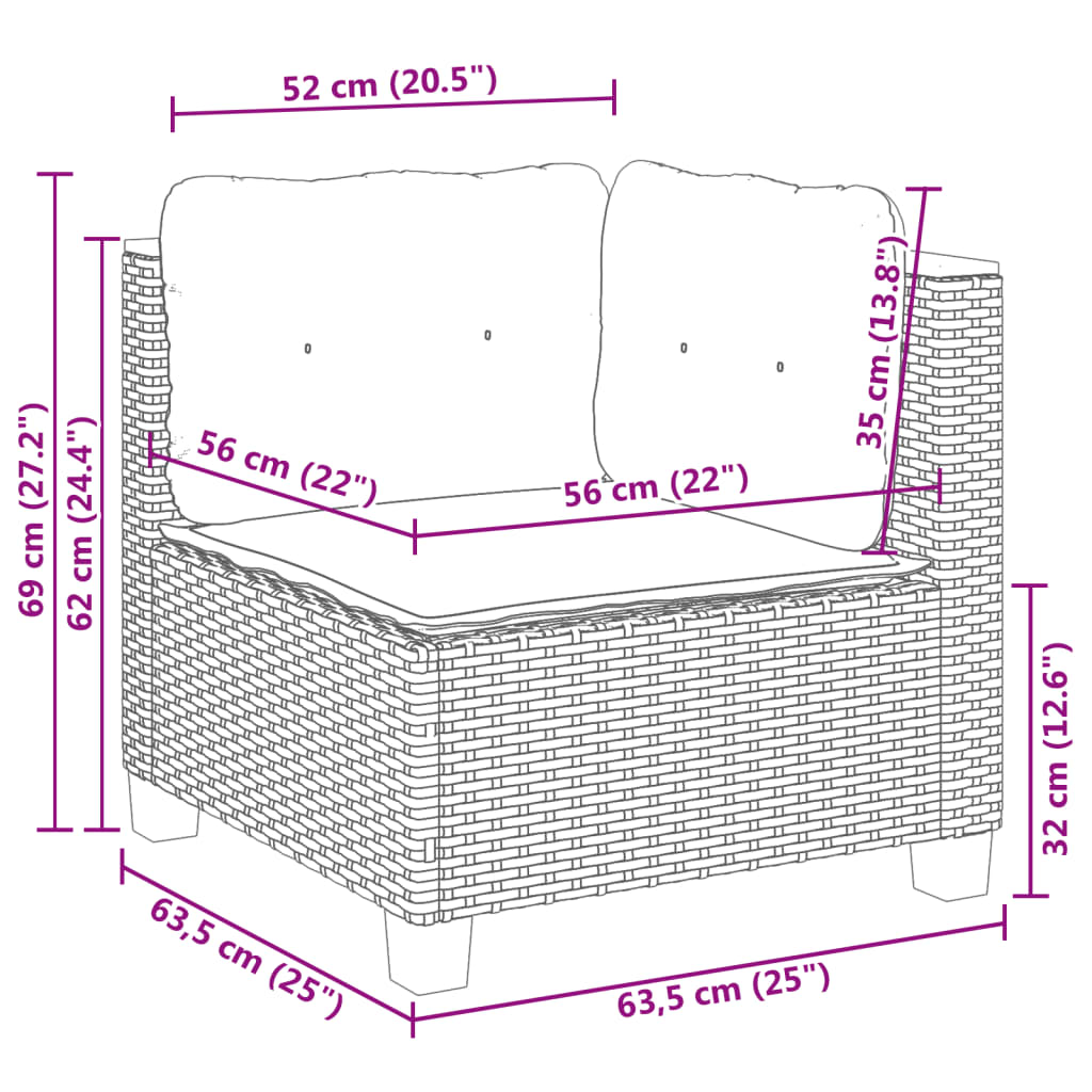 Garten-Ecksofa mit Kissen Schwarz Poly Rattan