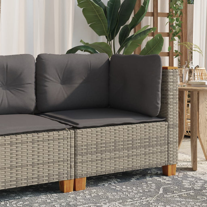 Garten-Ecksofa mit Kissen Grau Poly Rattan