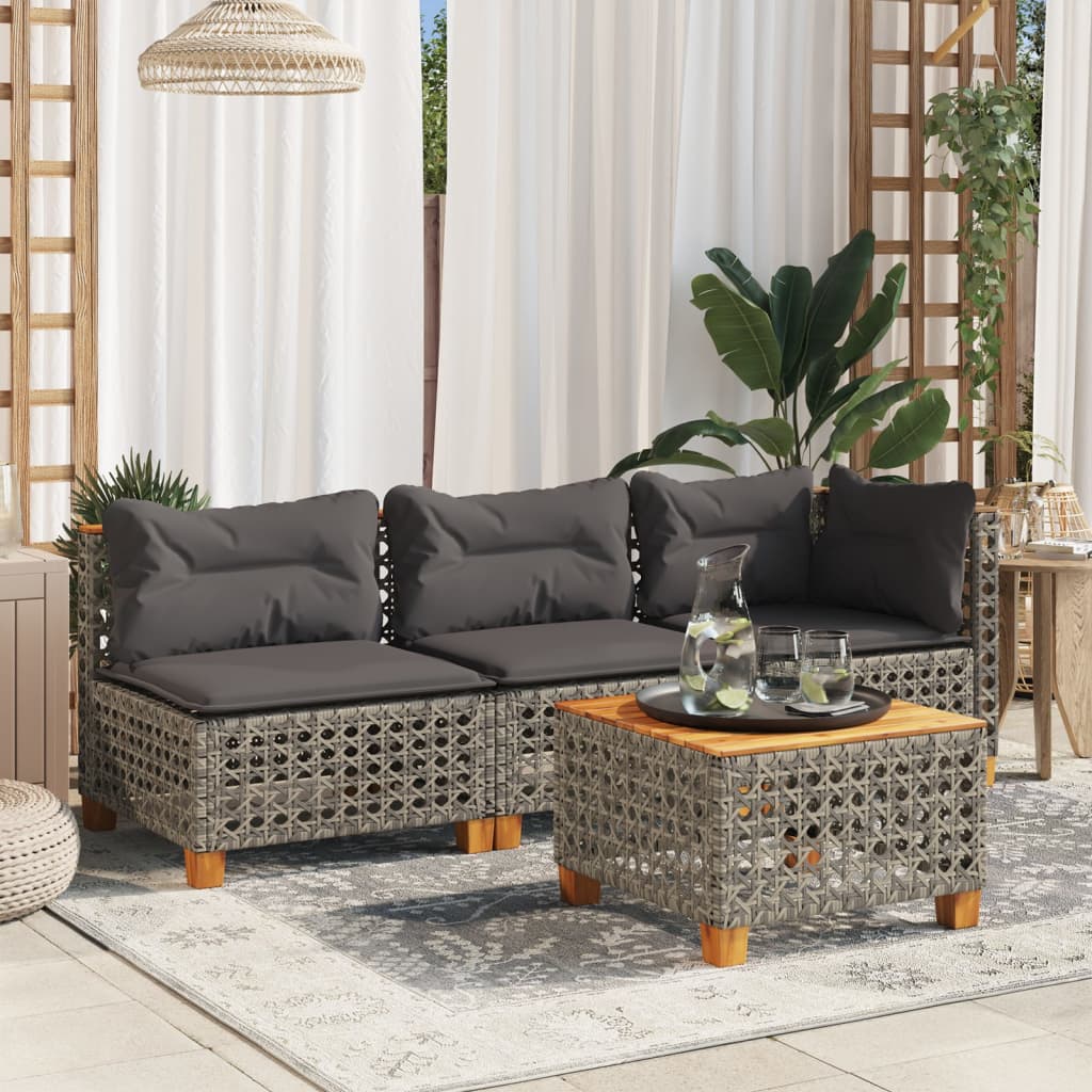 Garten Ecksofa mit Kissen Grau Poly Rattan