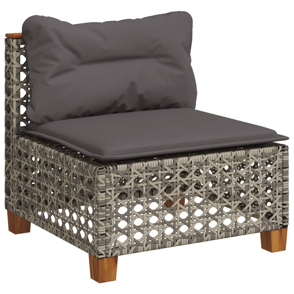 Gartensofa ohne Armlehnen mit Kissen Grau Poly Rattan