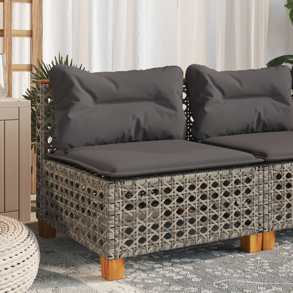 Gartensofa ohne Armlehnen mit Kissen Grau Poly Rattan