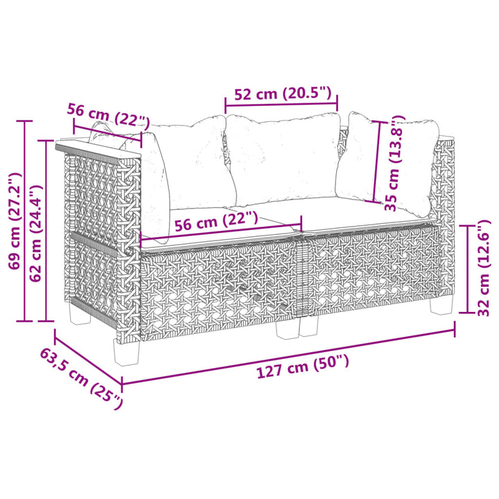 Garten-Ecksofas mit Kissen 2 Stk. Grau Poly Rattan