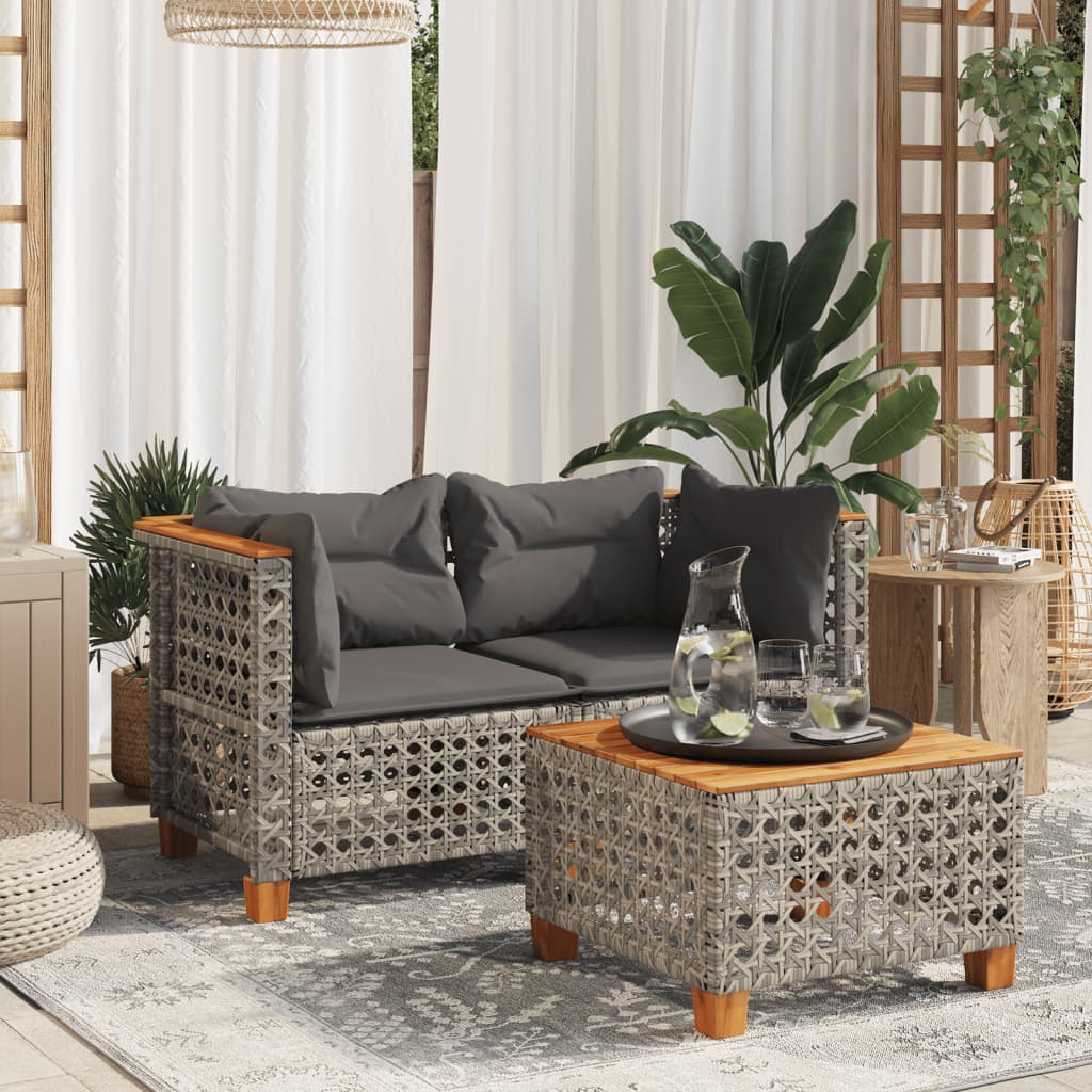 Garten-Ecksofas mit Kissen 2 Stk. Grau Poly Rattan