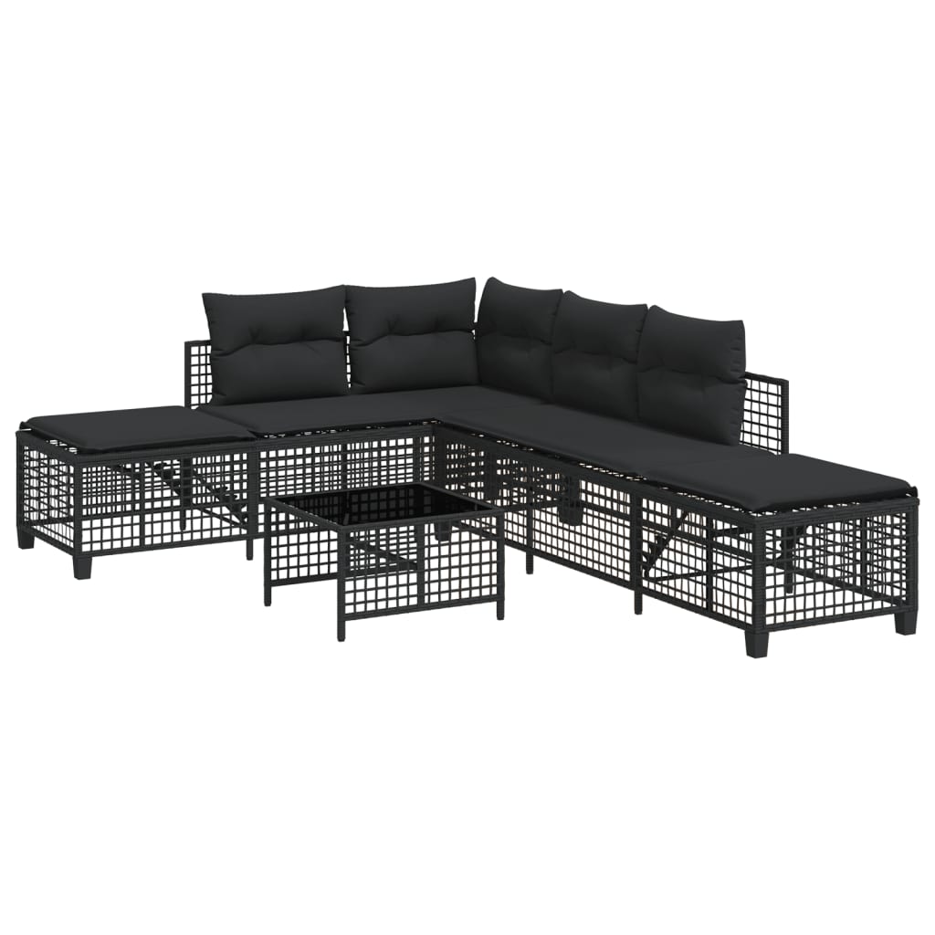 3-tlg. Garten-Ecksofa-Set mit Kissen Schwarz Poly Rattan