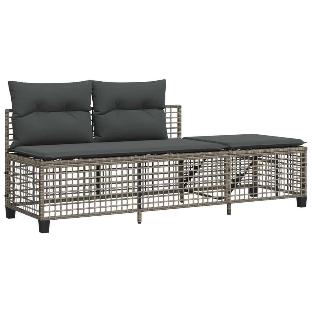 3-tlg. Garten-Ecksofa-Set mit Kissen Grau Poly Rattan