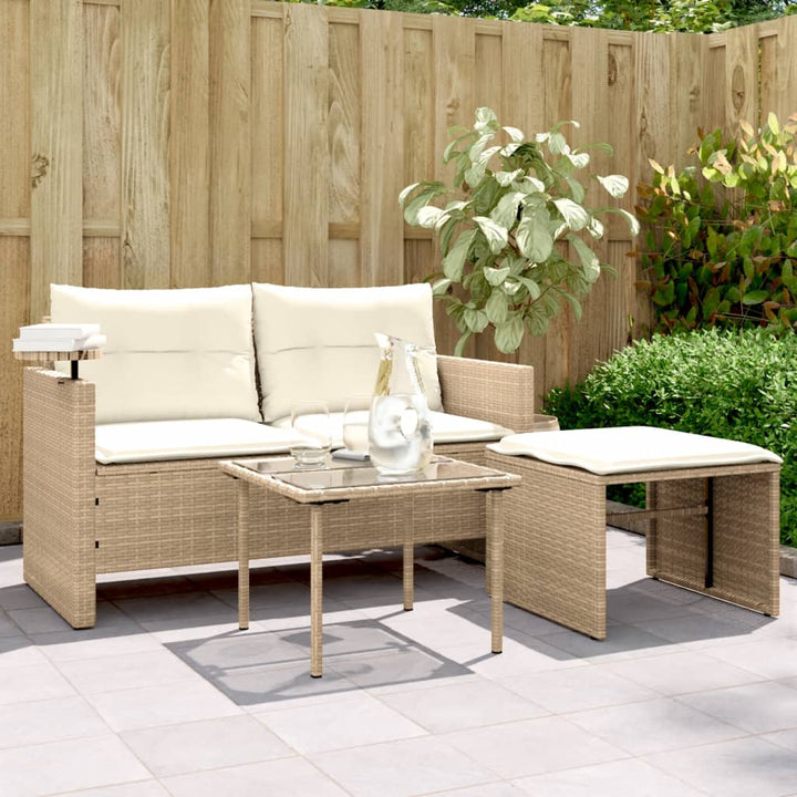 3-tlg. Garten-Sofagarnitur mit Kissen Beige Poly Rattan