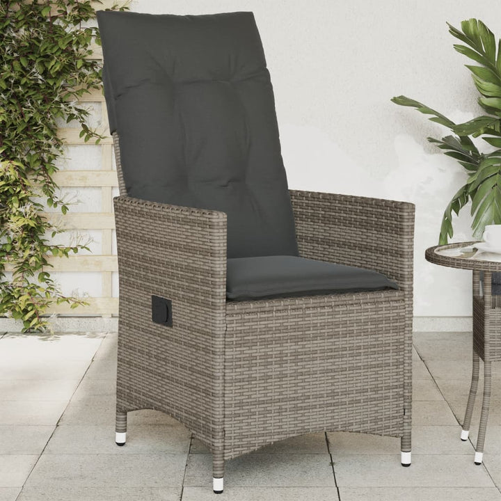 Gartensessel Verstellbar mit Kissen Grau Poly Rattan