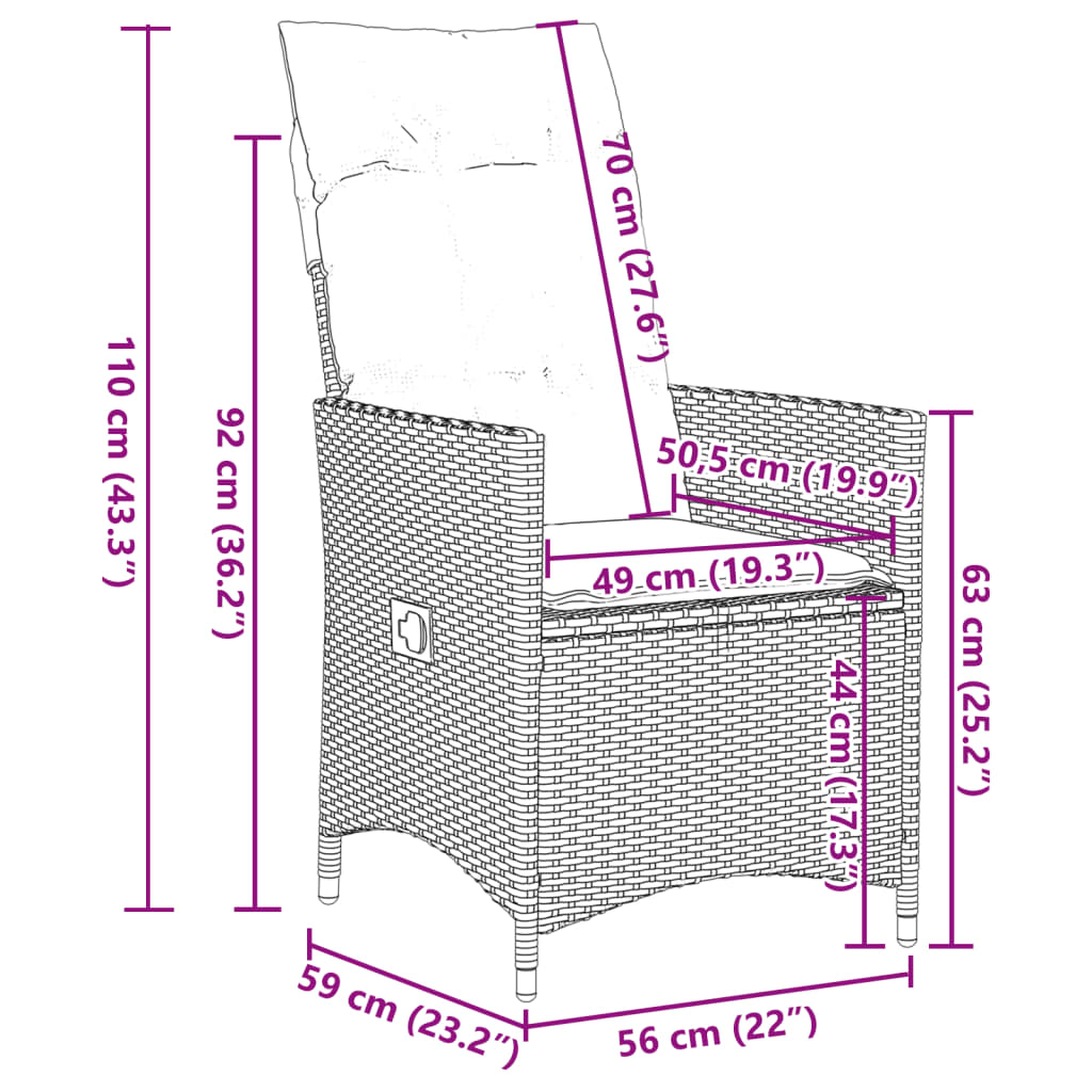 Gartensessel mit Kissen 2 Stk. Verstellbar Grau Poly Rattan