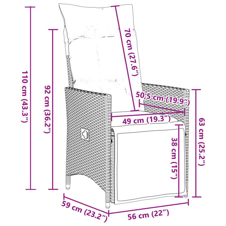 Sillones de jardín con cojines 2 uds. Polirratán ajustable marrón.