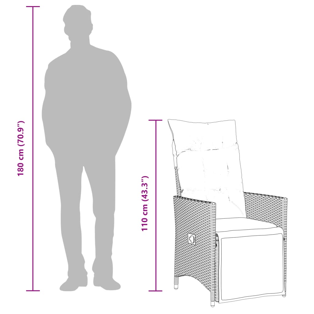 Sillones de jardín con cojines 2 uds. Polirratán ajustable gris.