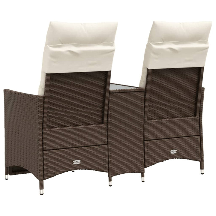 Gartensofa 2-Sitzer Verstellbar mit Tisch Braun Poly Rattan