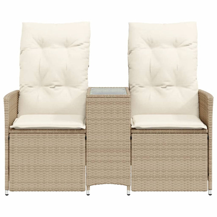 Gartensofa 2-Sitzer Verstellbar mit Tisch Beige Poly Rattan