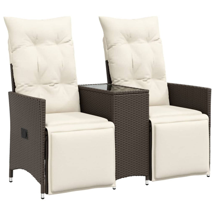 Gartensofa 2-Sitzer Verstellbar mit Tisch Braun Poly Rattan