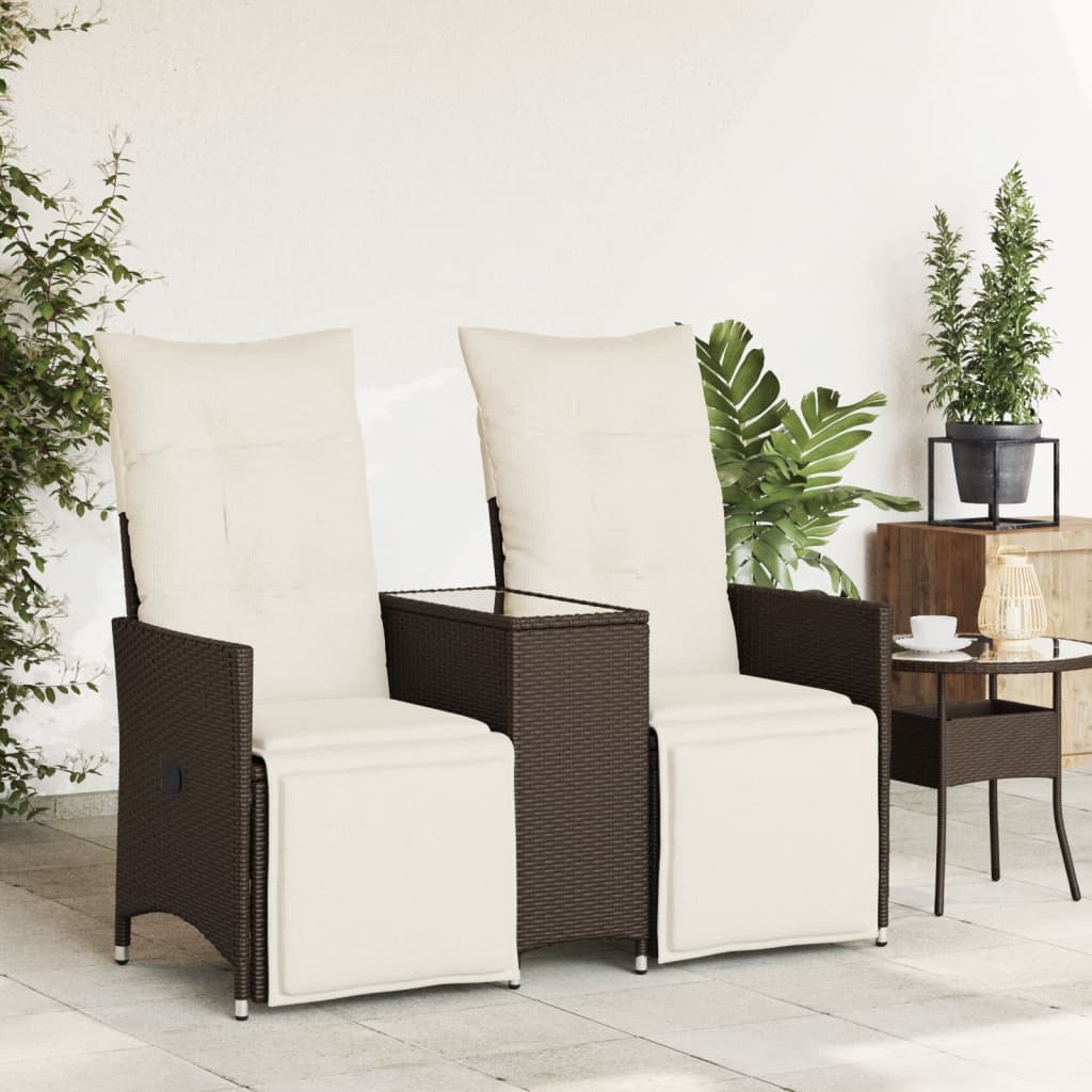 Gartensofa 2-Sitzer Verstellbar mit Tisch Braun Poly Rattan