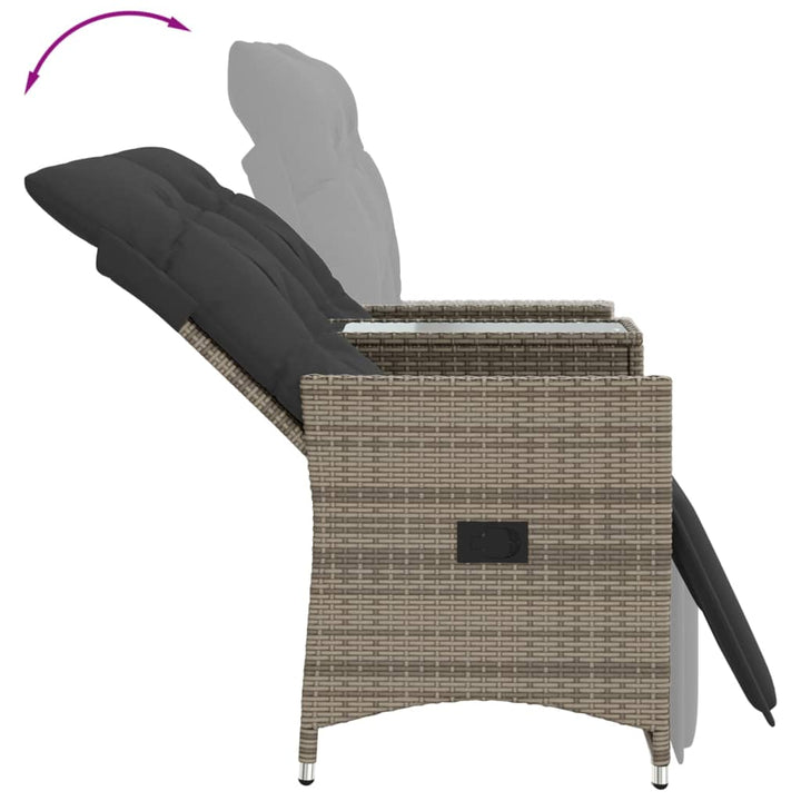 Gartensofa 2-Sitzer Verstellbar mit Tisch Grau Poly Rattan