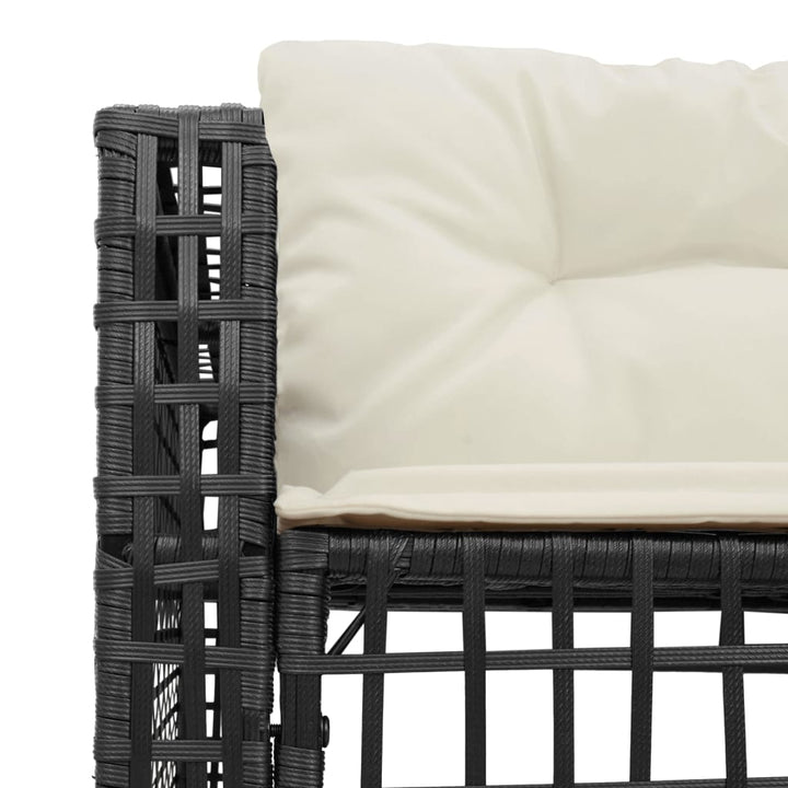 Gartensofa in L-Form mit Kissen und Fußbank Schwarz Poly Rattan