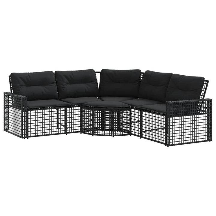 Gartensofa in L-Form mit Kissen und Fußbank Schwarz Poly Rattan