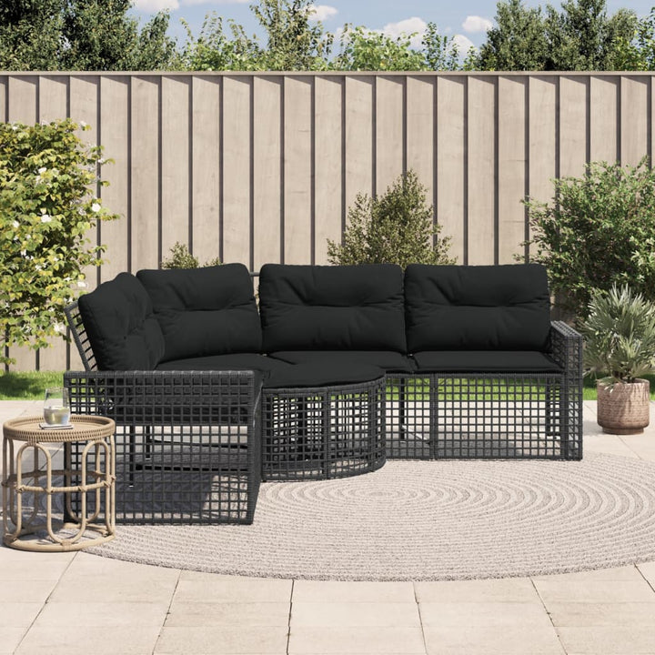 Gartensofa in L-Form mit Kissen und Fußbank Schwarz Poly Rattan