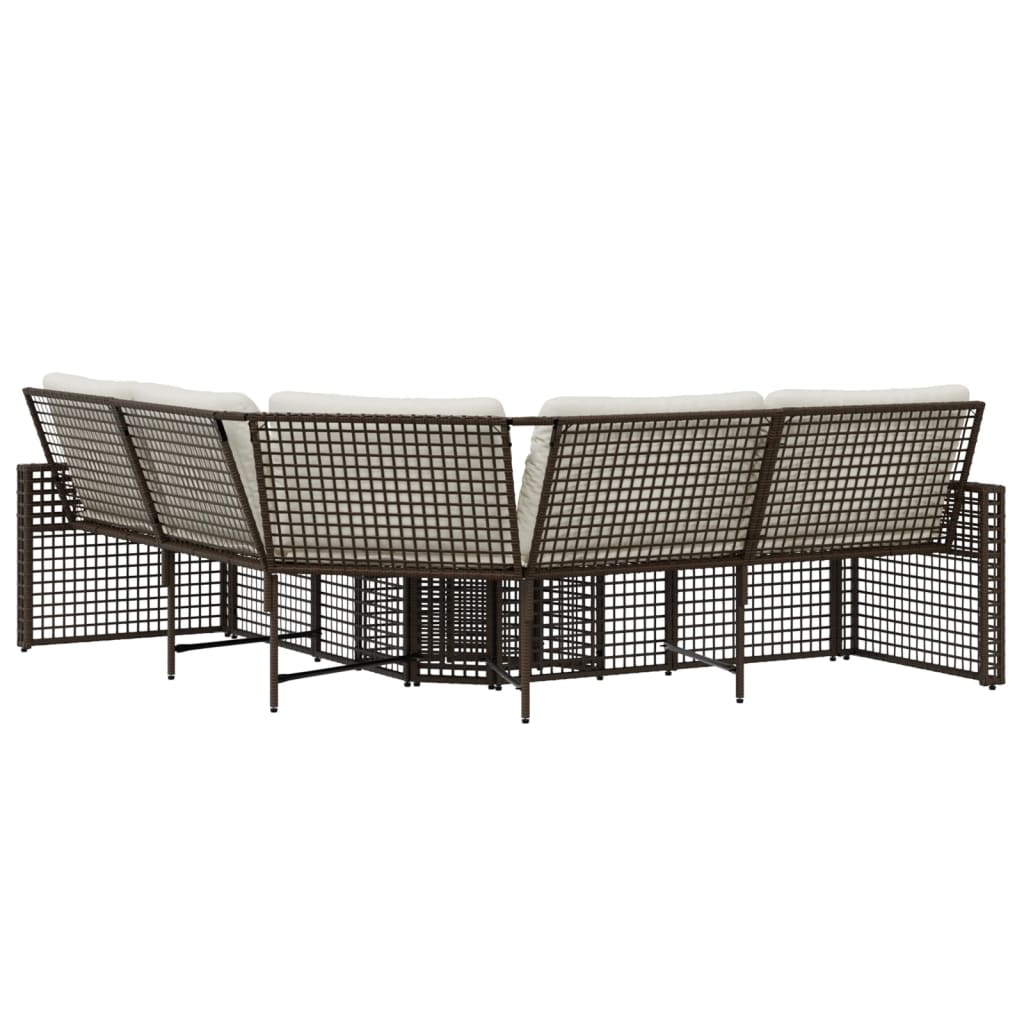 Gartensofa in L-Form mit Kissen und Fußbank Braun Poly Rattan