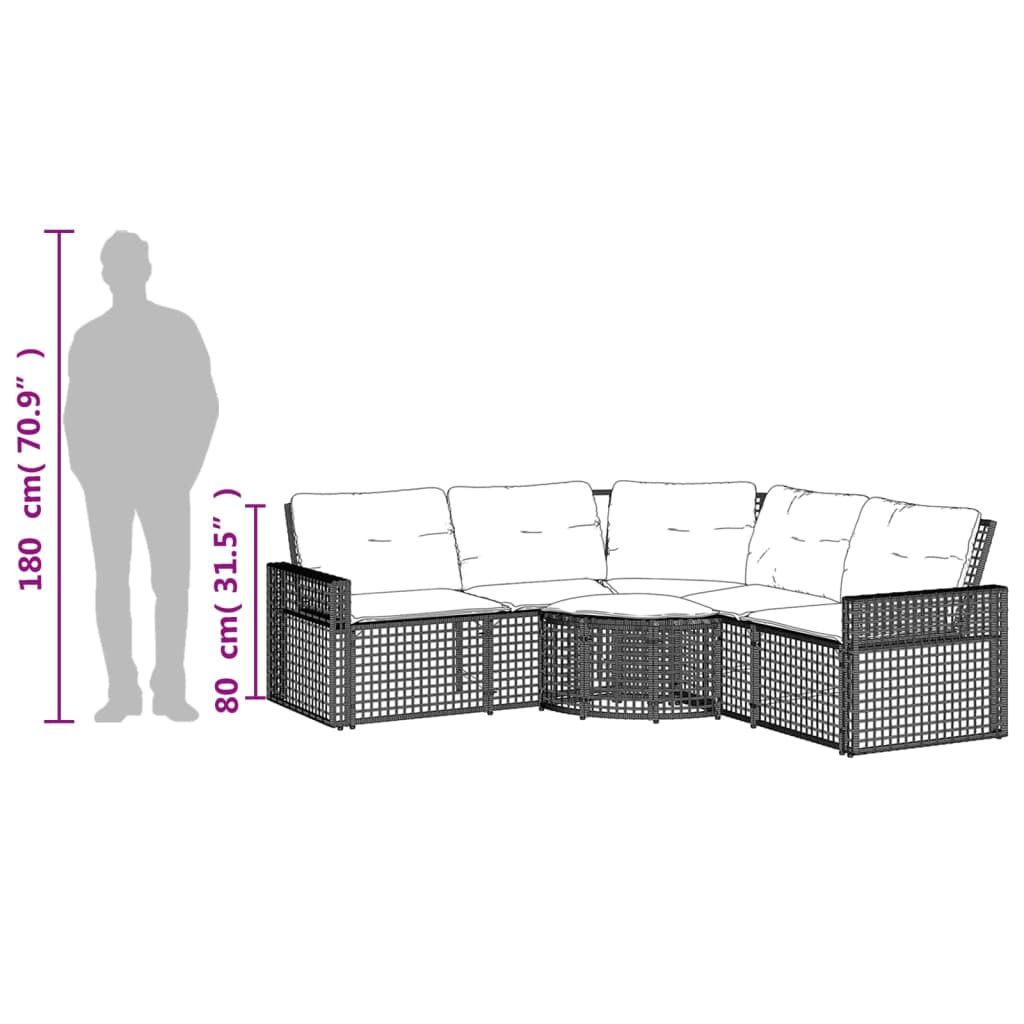 Gartensofa in L-Form mit Kissen und Fußbank Braun Poly Rattan