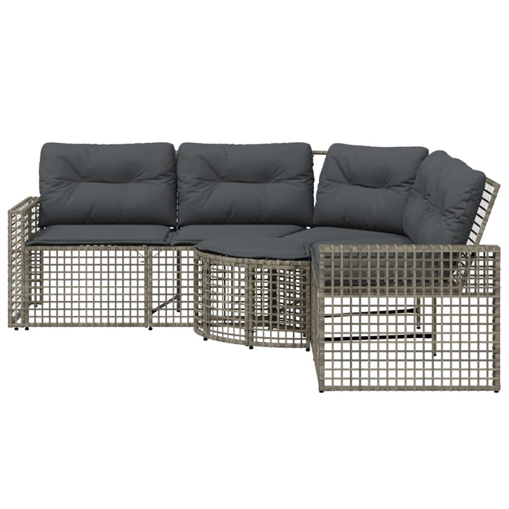 Gartensofa in L-Form mit Kissen und Fußbank Grau Poly Rattan