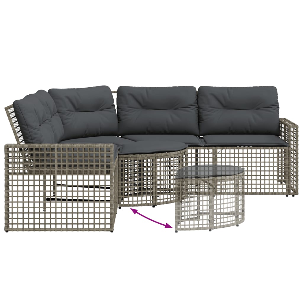 Gartensofa in L-Form mit Kissen und Fußbank Grau Poly Rattan