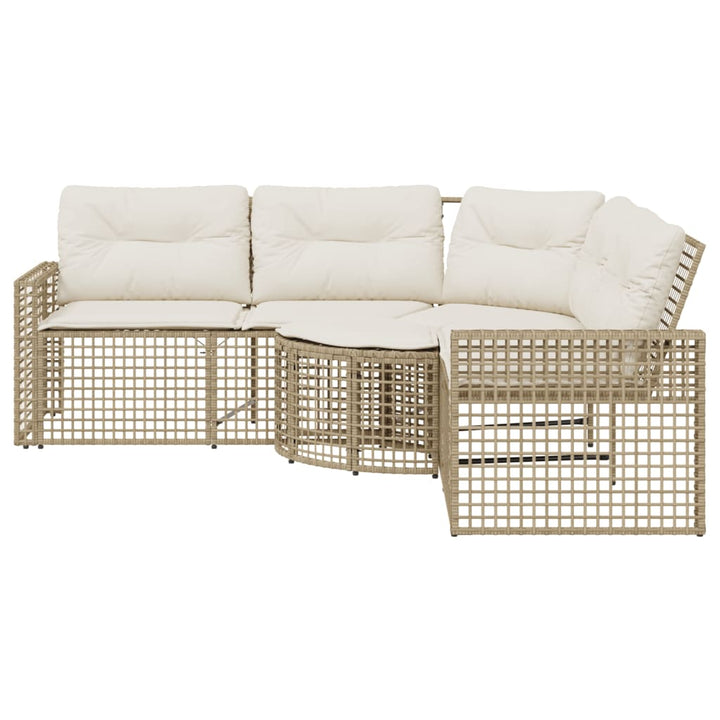 Gartensofa in L-Form mit Kissen und Fußbank Beige Poly Rattan