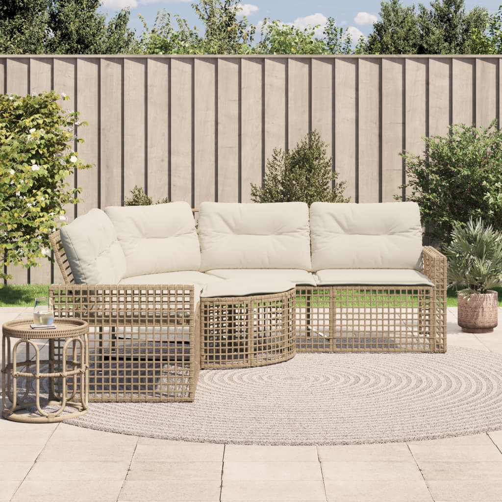 Gartensofa in L-Form mit Kissen und Fußbank Beige Poly Rattan