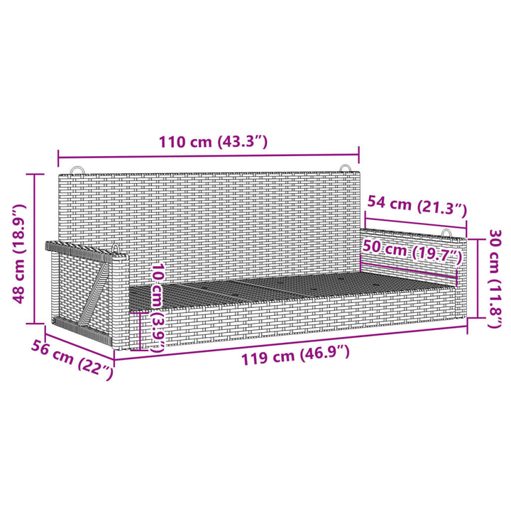 Hängebank Schwarz 119x56x48 cm Poly Rattan