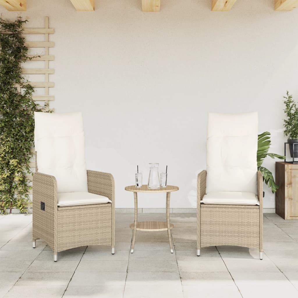 Sillones de jardín con cojines 2 uds. Poliratán beige ajustable.