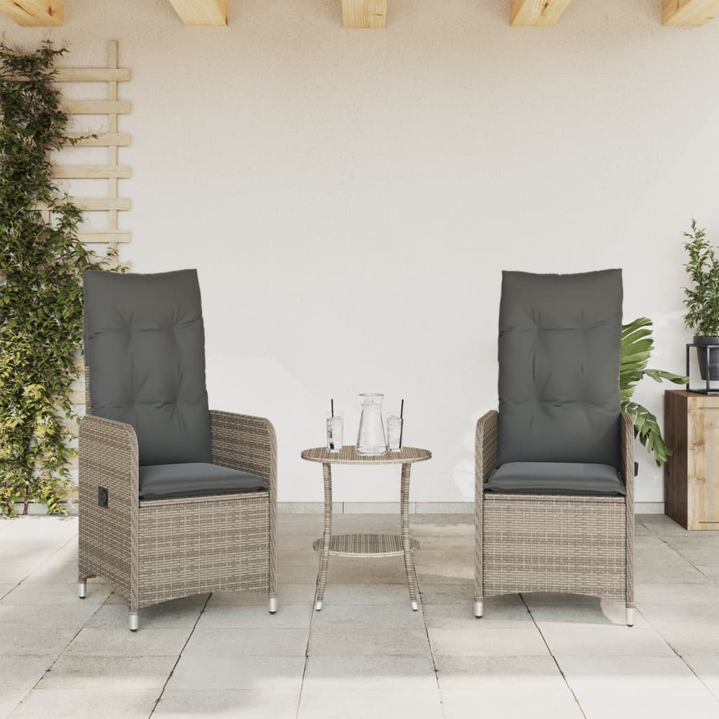 Outdoor-Lehnstühle 2 Stk. mit Tisch Grau Poly Rattan