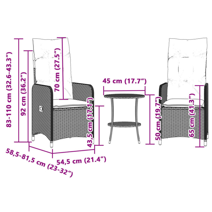 Outdoor-Lehnstühle 2 Stk. mit Tisch Grau Poly Rattan