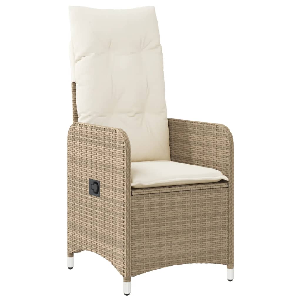 Gartensessel 2 Stk. Verstellbar mit Tisch Beige Poly Rattan