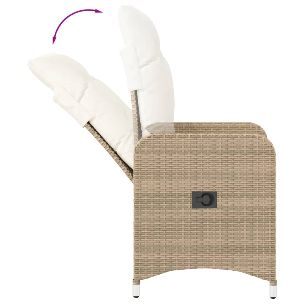 Gartensessel 2 Stk. Verstellbar mit Tisch Beige Poly Rattan