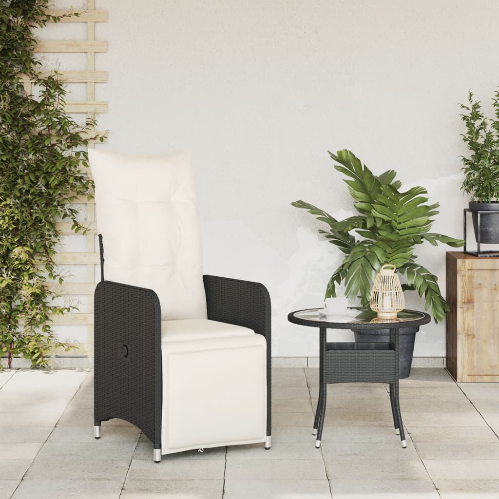 Gartensessel Verstellbar mit Kissen Schwarz Poly Rattan