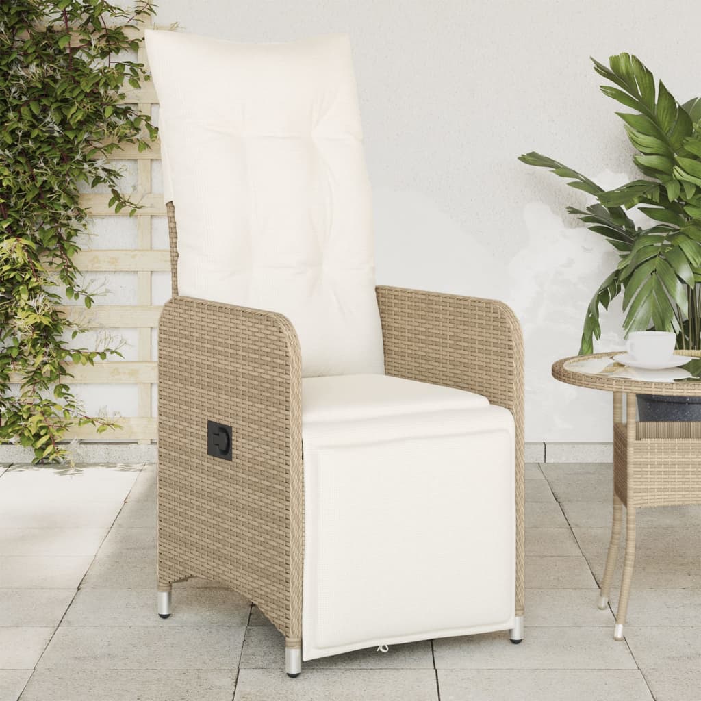 Gartensessel mit Kissen 2 Stk. Verstellbar Beige Poly Rattan