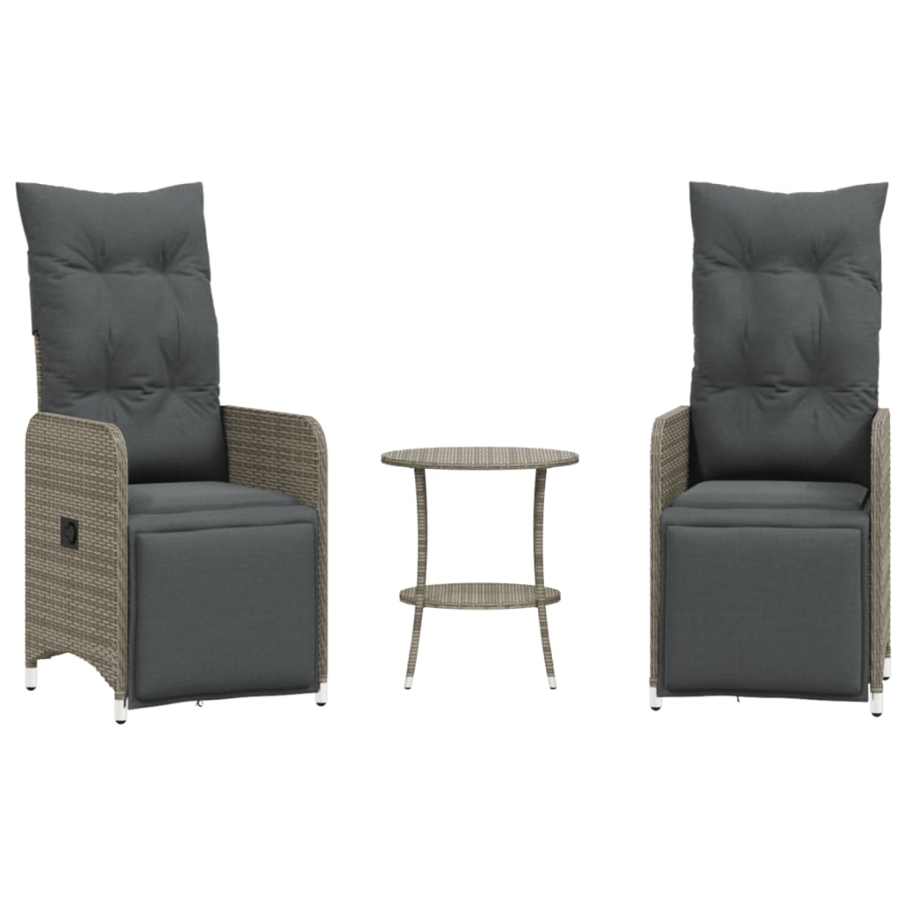 Sillones exterior 2 piezas con mesa poli rattan gris