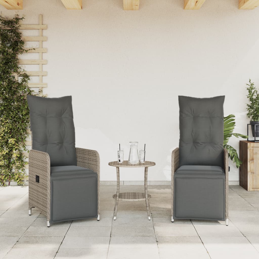 Sillones exterior 2 piezas con mesa poli rattan gris