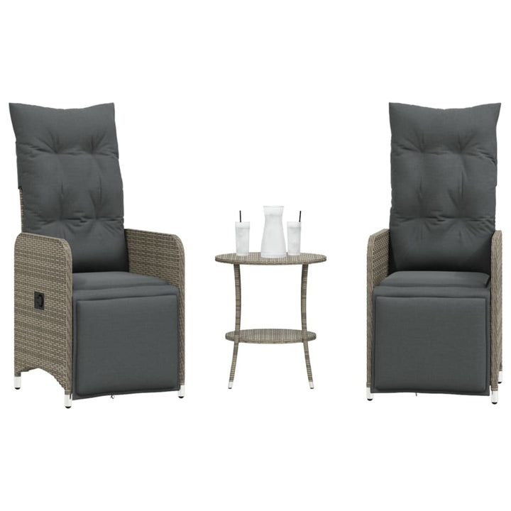 Sillones exterior 2 piezas con mesa poli rattan gris