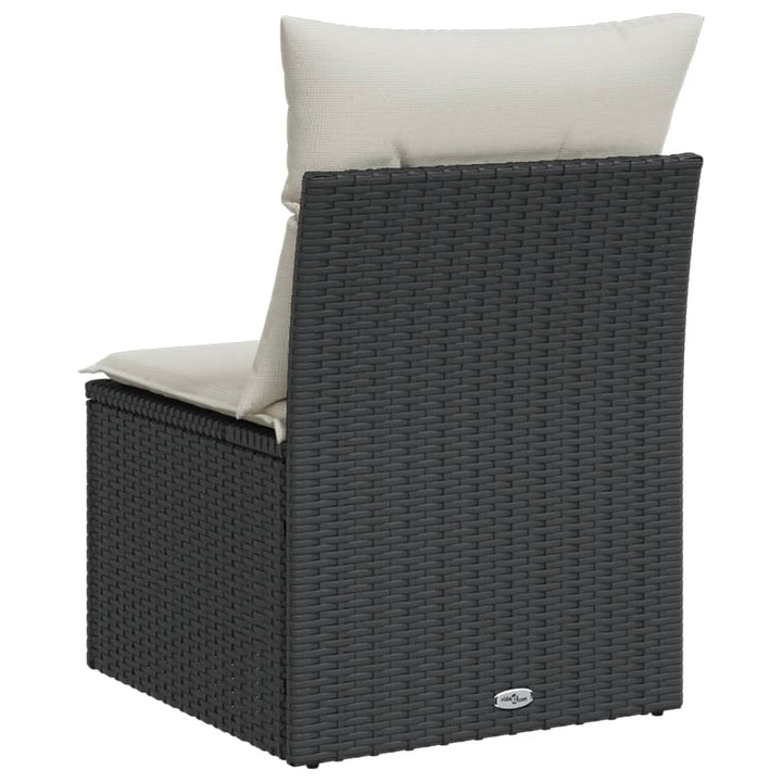 Sillón de jardín sin reposabrazos con cojines Poly Rattan negro